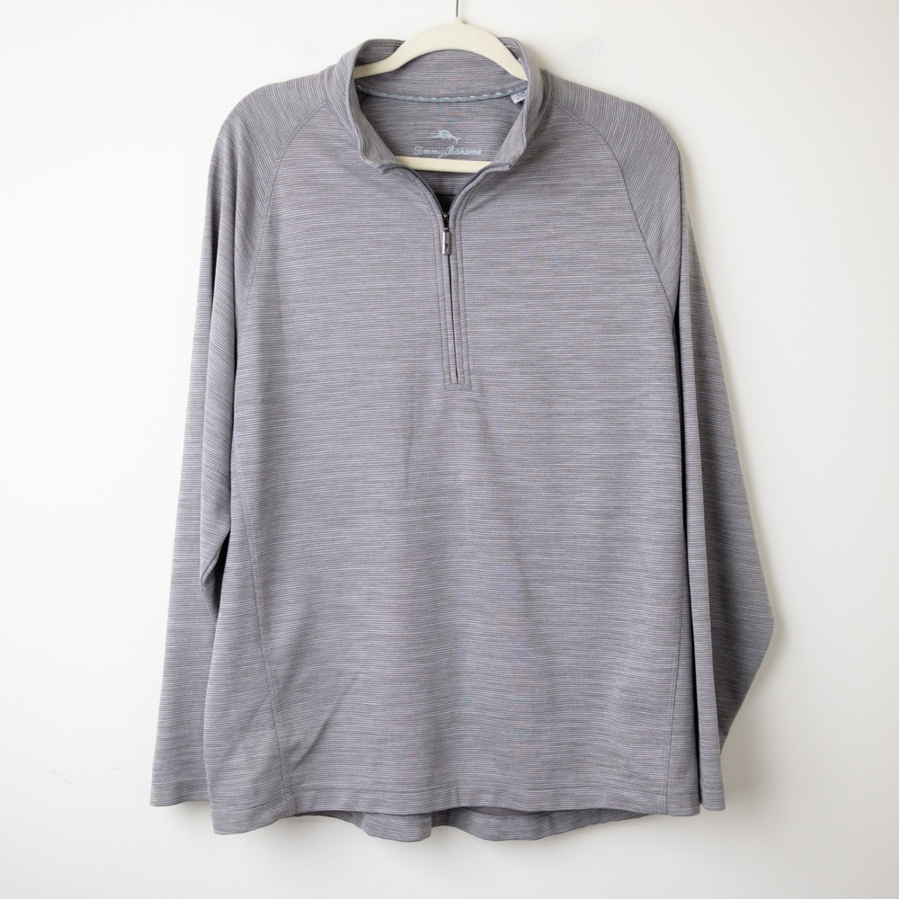 Tommy Bahama Play Action Half-Zip Sweatshirt Mens Large Grey Heathered Ribbed
